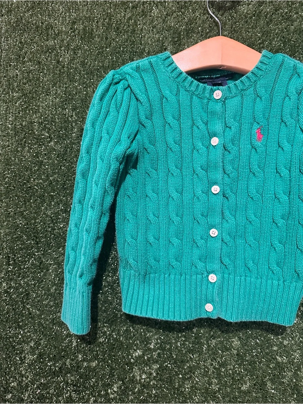 Ralph Lauren Green Cable Knit Cardigan